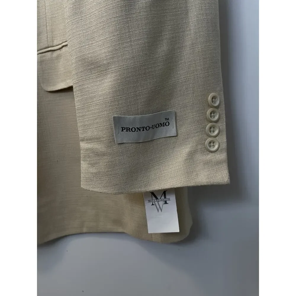 Pronto Uomo 100% Silk Blazer 44L Tan 2 Button NWT